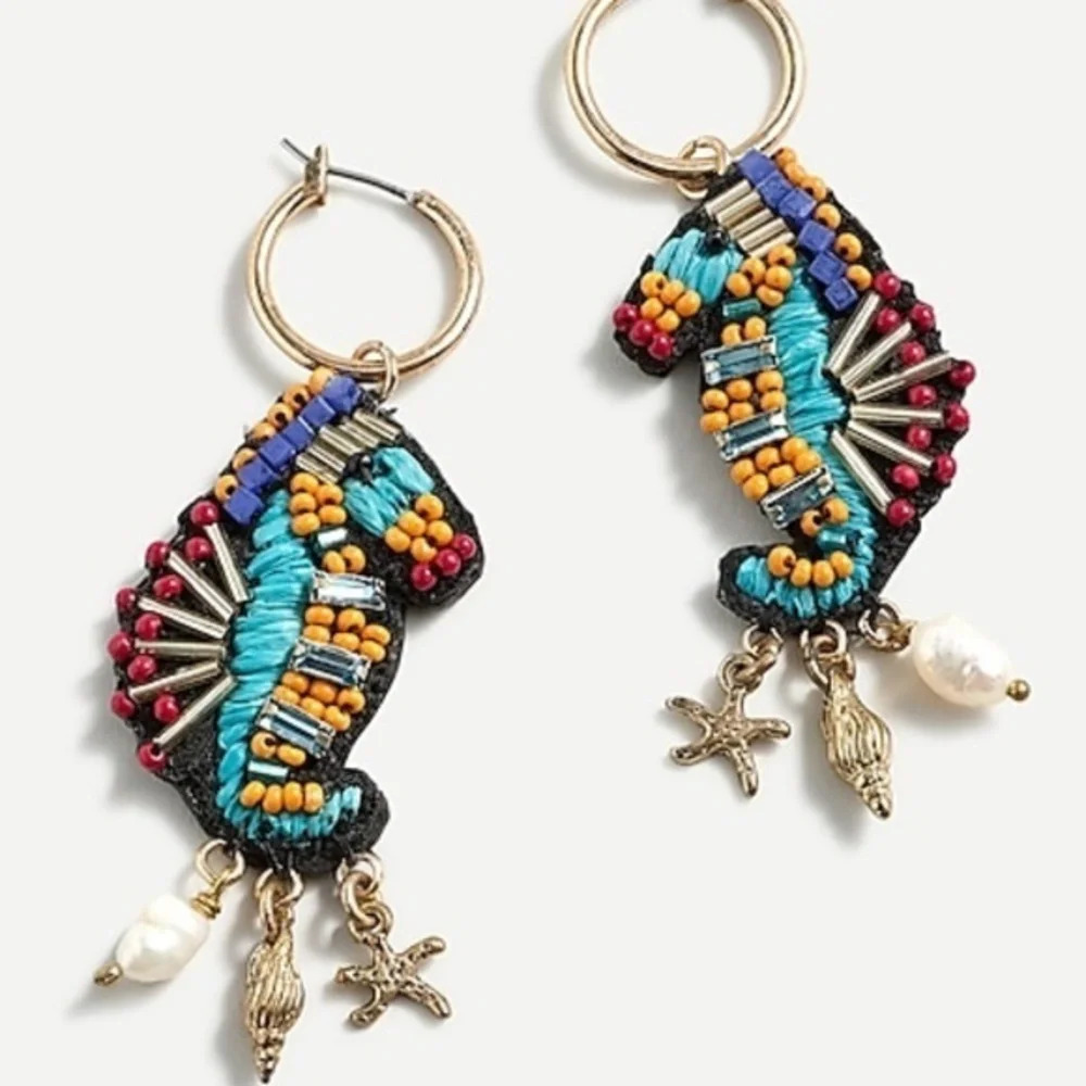 NWT J. Crew Beaded Sea Horse Earrings